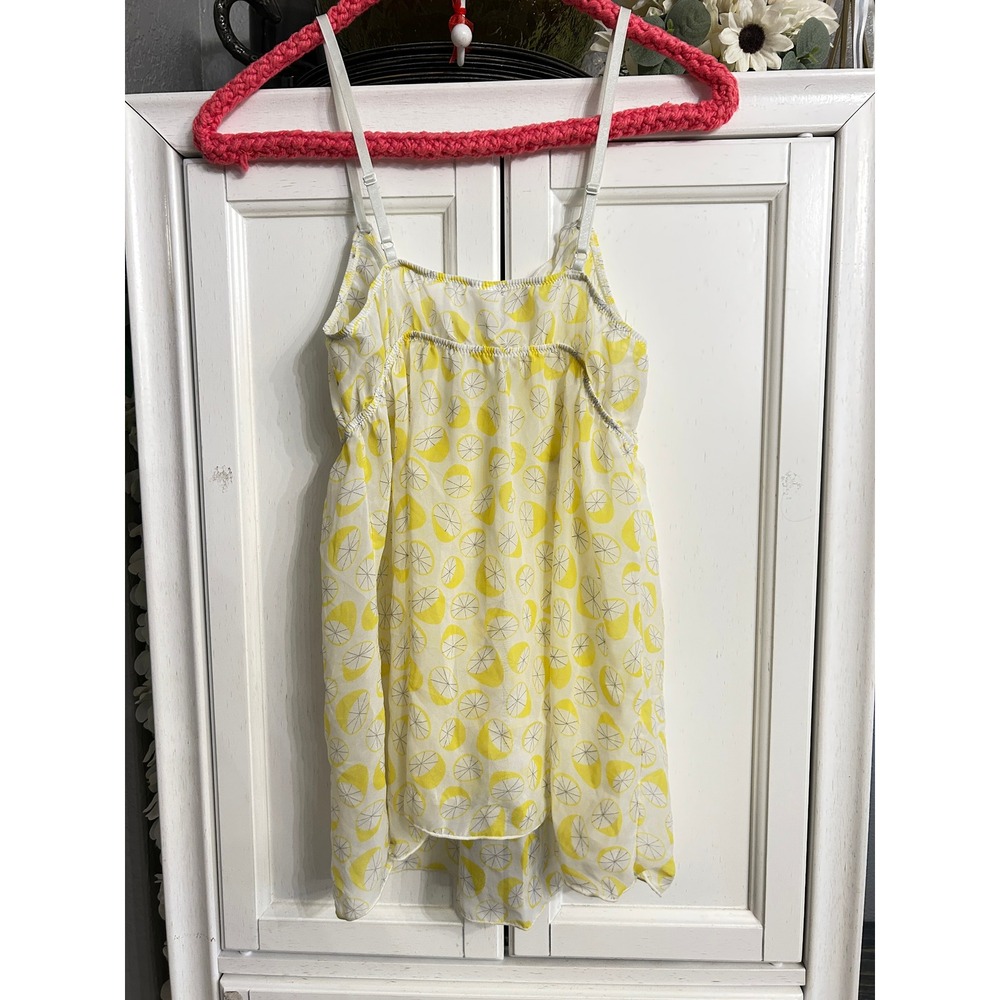 Lemon Print Sheer Babydoll Camisole Top Yellow White Ruffle Bow MEDIUM - Picture 5 of 8